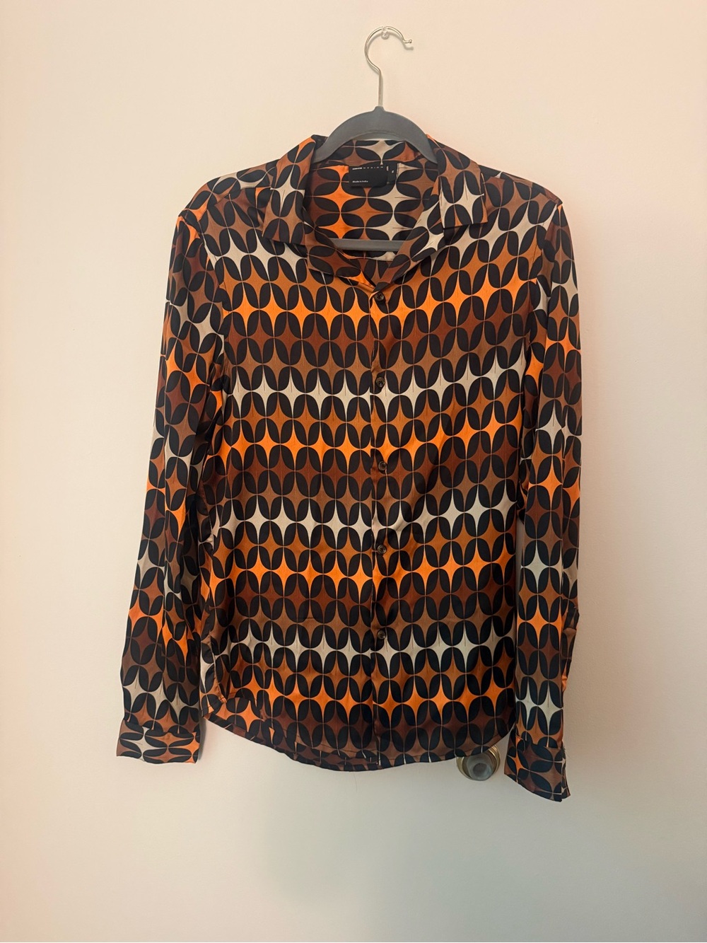 Geometric Print Button-Up Shirt - Orange & Black